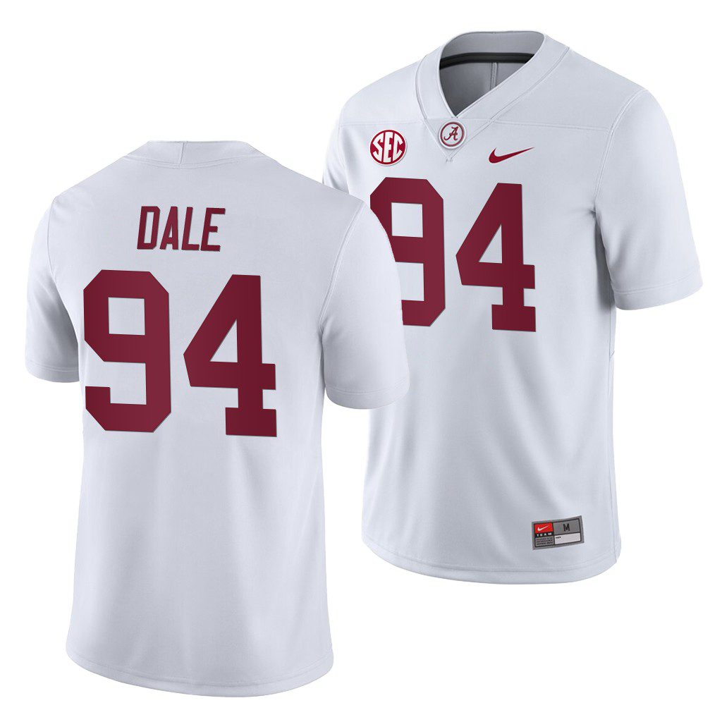 Men's Alabama Crimson Tide D.J. Dale #94 2019 White Away Game NCAA College Football Jersey